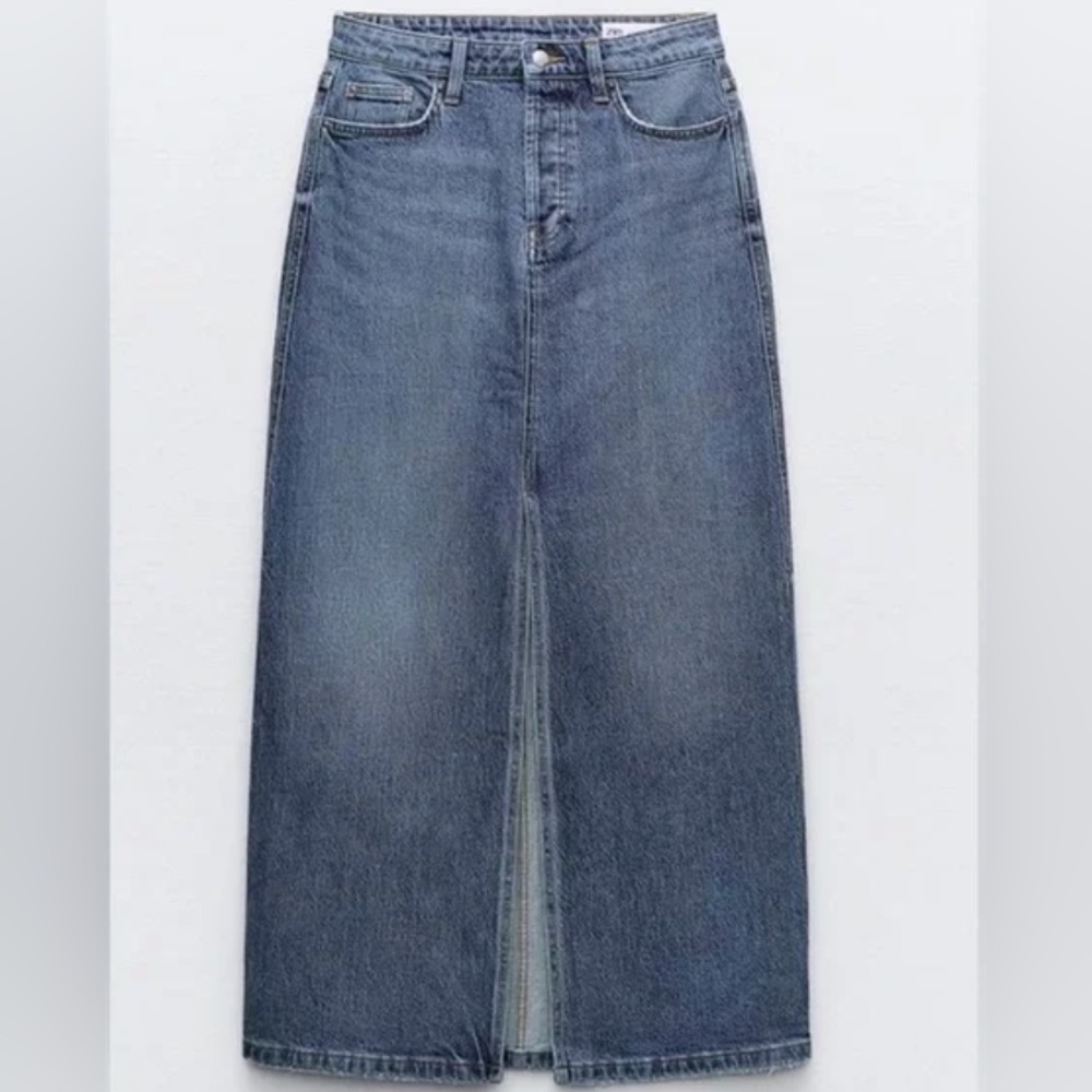 Zara Denim High-Rise Skirt Midi Small